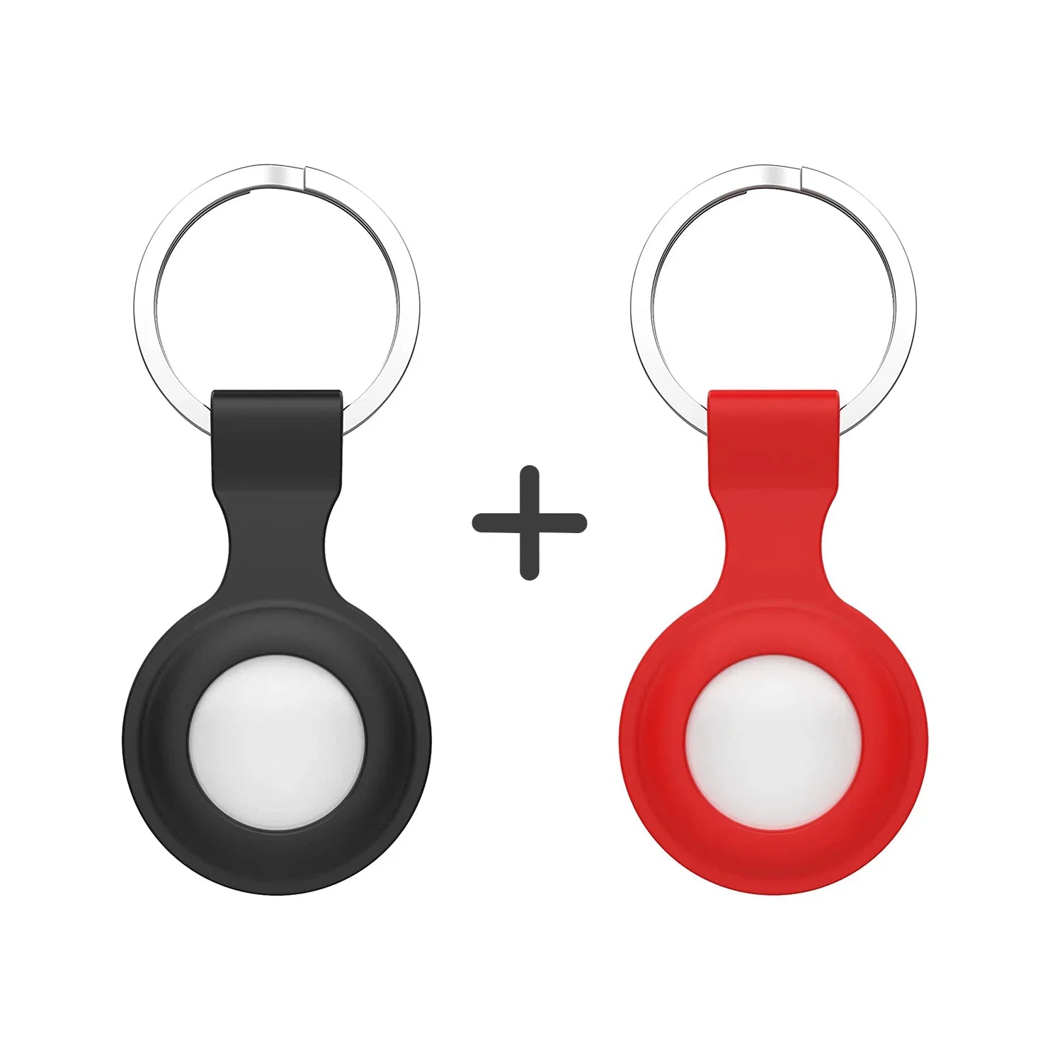 AirTag Silicone Loop With Steel Ring - 2 Pcs Set - Black And Red - Tashqila AirTag Silicone Loop With Steel Ring - 2 Pcs Set - Black And Red - Tashqila